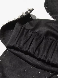 Haut court noir dos nu à fleurs et perles sans manches pour femme