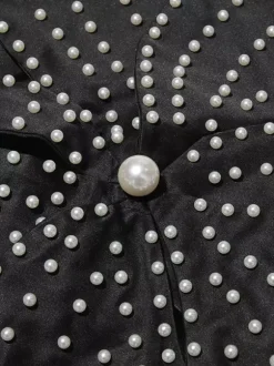 Haut court noir dos nu à fleurs et perles sans manches pour femme