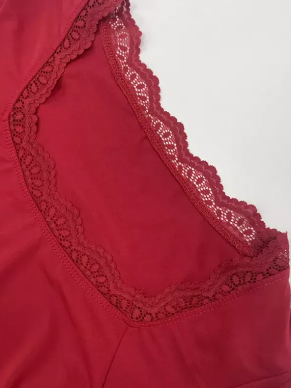 Haut court pour femme marron café en dentelle à col rond et manches longues style chic