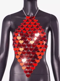 Haut de club en acrylique rouge en forme de c艙ur pour femme 2026
