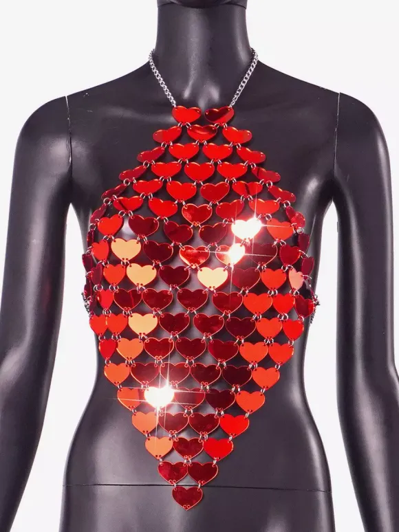 Haut de club en acrylique rouge en forme de c艙ur pour femme 2026