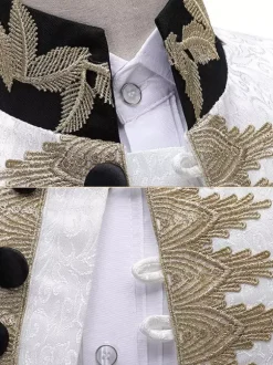 Haut de cour royale rétro blanc pour hommes pardessus élégant à manches longues Costumes de spectacle rétro