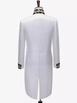 Haut de cour royale rétro blanc pour hommes pardessus élégant à manches longues Costumes de spectacle rétro