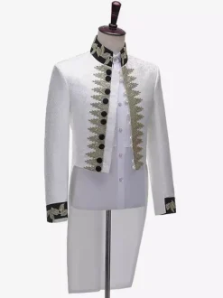 Haut de cour royale rétro blanc pour hommes pardessus élégant à manches longues Costumes de spectacle rétro