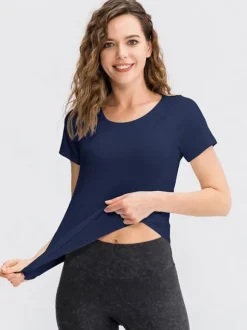 Haut De Tennis Pour Femme Col Rond Top Nylon Manches Courtes Vêtements De Sport