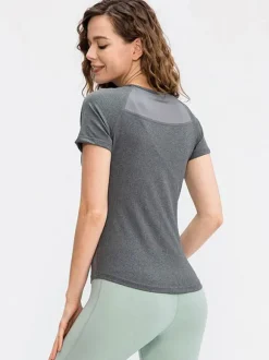 Haut De Tennis Pour Femme Col Rond Top Nylon Manches Courtes Vêtements De Sport