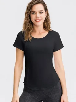 Haut De Tennis Pour Femme Col Rond Top Nylon Manches Courtes Vêtements De Sport