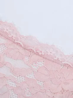 Haut en dentelle rose style corset pour femme - Chemisier bustier élégant à manches longues et décolleté c艙ur - Tenue de soirée printanière 2026