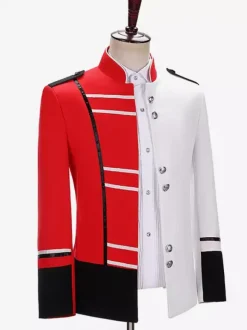 Haut militaire de palais de couleurs mélangées pour hommes pardessus élégant à manches longues Costumes de spectacle rétro