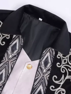 Haut noir vintage à boutons rétro à manches longues pour homme