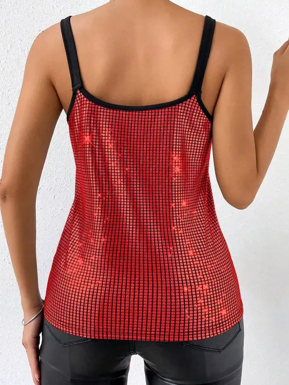 Hauts de soirée élégants à bretelles et sequins au col sans manches