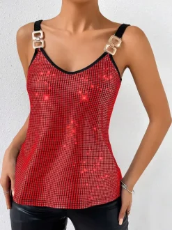 Hauts de soirée élégants à bretelles et sequins au col sans manches