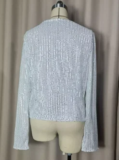 Hauts de soirée élégants à col rond et sequins blazers à manches longues et cardigans