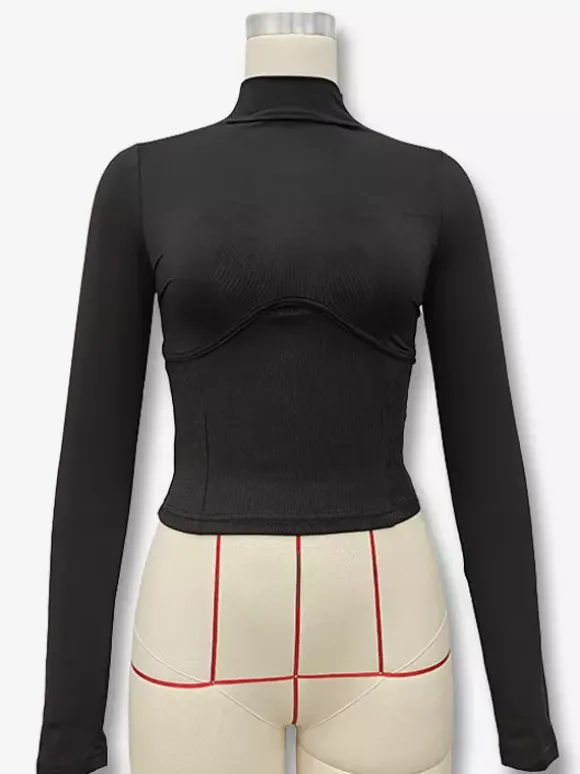 Hauts courts pour femmes à manches longues et col haut t-shirt slim fit pour femmes 2026
