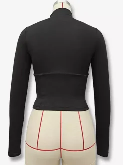 Hauts courts pour femmes à manches longues et col haut t-shirt slim fit pour femmes 2026