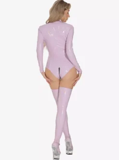 Hauts de clubwear tendance à col montant fermeture éclair manches longues cuir PU