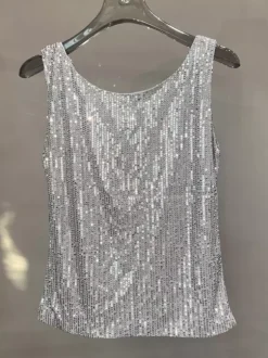 Hauts de soirée sexy à bretelles et sequins au col sans manches