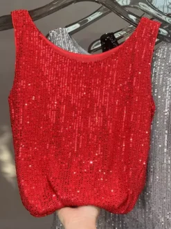 Hauts de soirée sexy à bretelles et sequins au col sans manches
