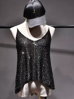 Hauts de soirée tendance à col en V en résille sans manches