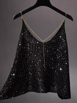 Hauts de soirée tendance à col en V en résille sans manches