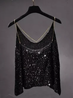 Hauts de soirée tendance à col en V en résille sans manches