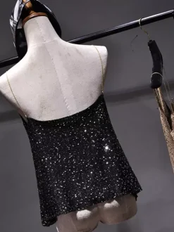 Hauts de soirée tendance à col en V en résille sans manches