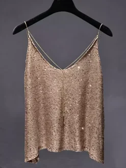 Hauts de soirée tendance à col en V en résille sans manches