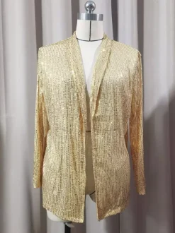 Hauts de soirée tendance col rabattu sequins manches longues blazers cardigans