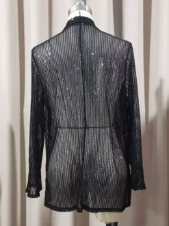 Hauts de soirée tendance col rabattu sequins manches longues blazers cardigans
