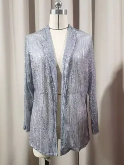 Hauts de soirée tendance col rabattu sequins manches longues blazers cardigans