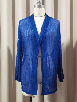 Hauts de soirée tendance col rabattu sequins manches longues blazers cardigans