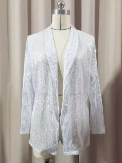Hauts de soirée tendance col rabattu sequins manches longues blazers cardigans