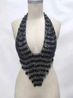 Hauts tendance pour soirées dos nu sans manches en acrylique à chaînes et à bretelles.