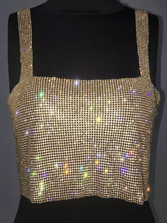 Hauts tendance pour soirées à sequins épaules dénudées sans manches et dos nu.