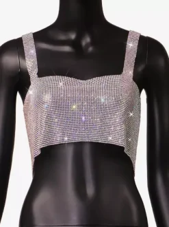 Hauts tendance pour soirées à sequins épaules dénudées sans manches et dos nu.