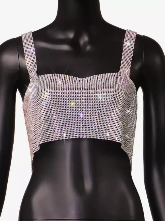 Hauts tendance pour soirées à sequins épaules dénudées sans manches et dos nu.