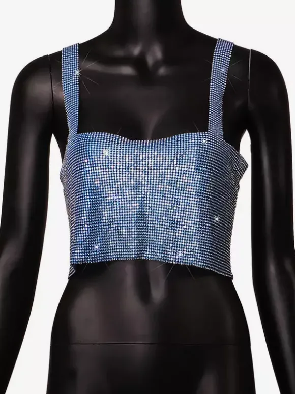 Hauts tendance pour soirées à sequins épaules dénudées sans manches et dos nu.