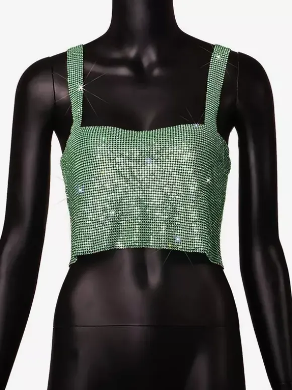 Hauts tendance pour soirées à sequins épaules dénudées sans manches et dos nu.