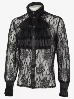 Haut Vintage noir rétro à manches longues chemise en Fiber de Polyester Costumes rétro pour hommes