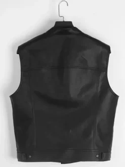 Haut Vintage noir rétro sans manches haut en cuir PU Costumes rétro pour hommes