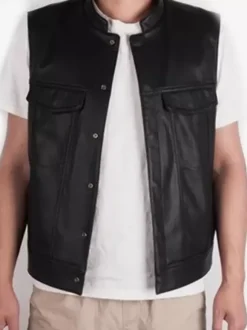Haut Vintage noir rétro sans manches haut en cuir PU Costumes rétro pour hommes