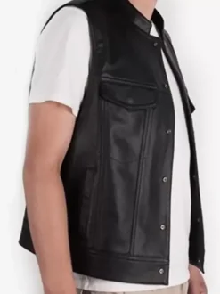 Haut Vintage noir rétro sans manches haut en cuir PU Costumes rétro pour hommes