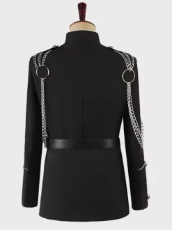 Haut vintage noir vintage chaînes boutons manches longues pardessus en polyester costumes rétro pour homme