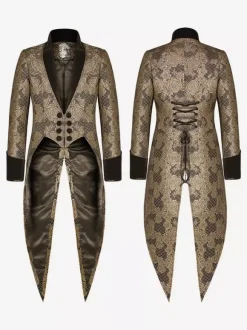 Haut vintage noir vintage fendu devant à lacets jacquard manches longues haut en polyester costumes rétro pour homme