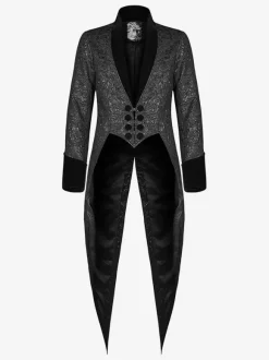 Haut vintage noir vintage fendu devant à lacets jacquard manches longues haut en polyester costumes rétro pour homme
