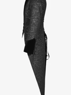 Haut vintage noir vintage fendu devant à lacets jacquard manches longues haut en polyester costumes rétro pour homme
