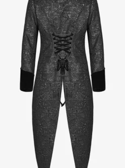 Haut vintage noir vintage fendu devant à lacets jacquard manches longues haut en polyester costumes rétro pour homme