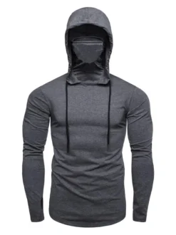 Hommes Hoodies Capuche Manches Longues Polyester Gris Sweatshirt