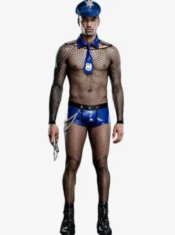 Hommes Sexy Costume Halloween Adulte Combinaison Cravate Chapeau Pantalon Costume de Club Police