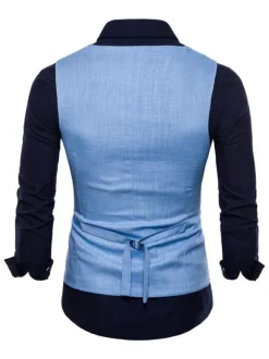 Hommes costume gilet col en V coton poche en lin coupe régulière gilet décontracté
